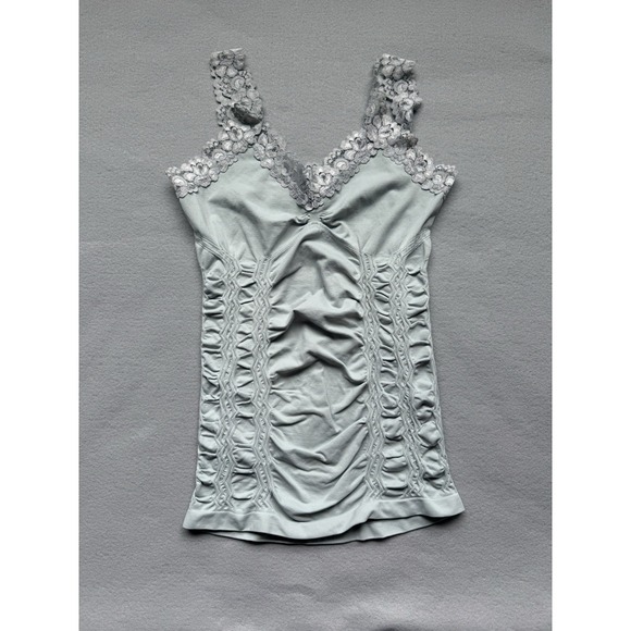M. Rena Tops - M. Rena Lace Y2K Cami Women's One Size Soft Green Slimming Side Ruching Lace
